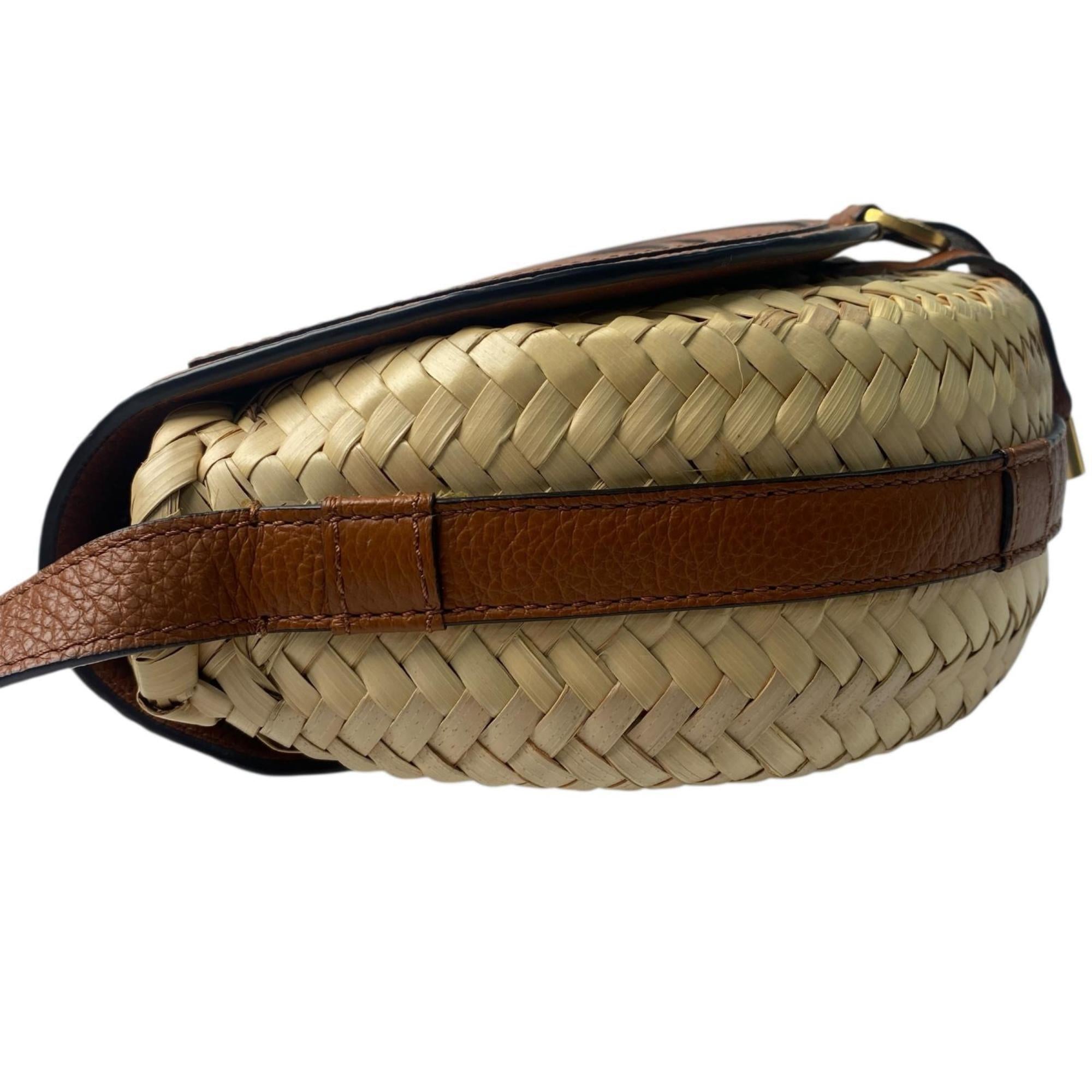 Chloé Beige Brown Raffia Leather Shoulder Bag (Pre-Owned)