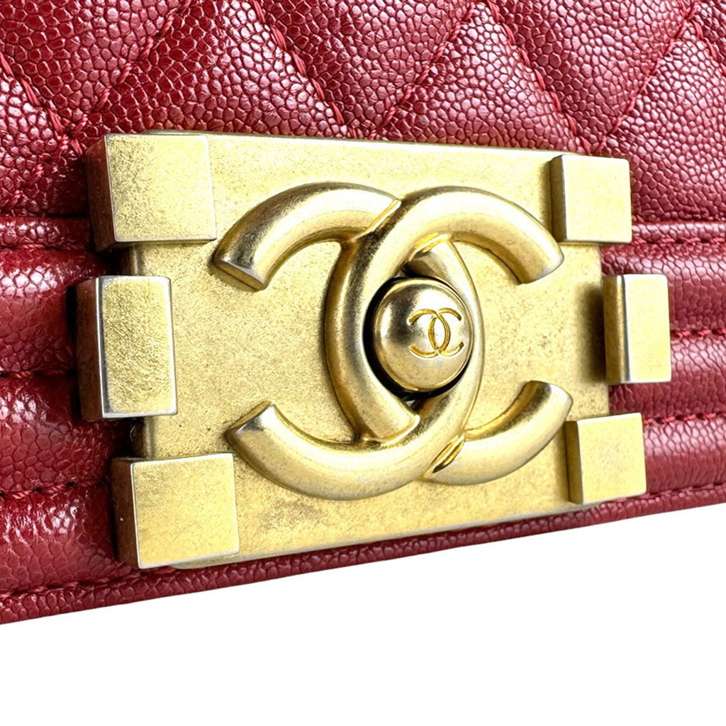 Chanel Gold Red Color Grained Calfskin Metal Shoulder Bag