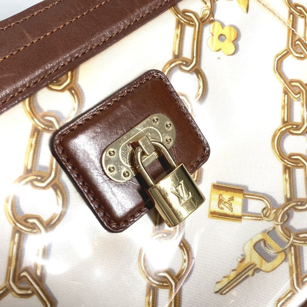 Louis Vuitton Brown White Vinyl Leather Handbag Shoulder Bag Tote Bag