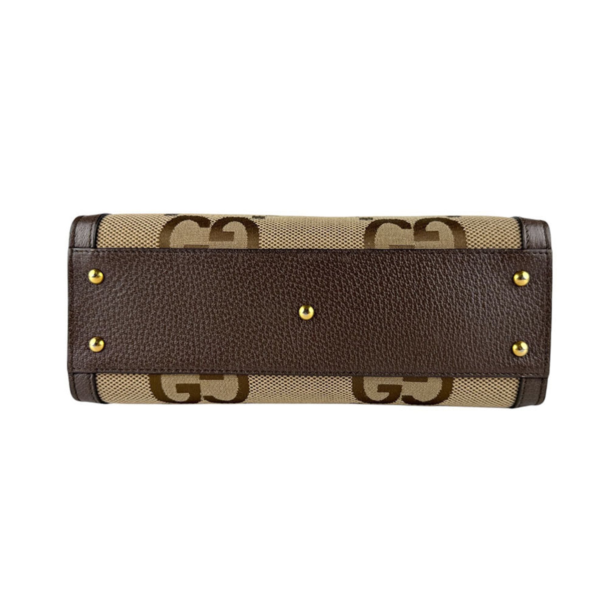 Gucci Beige Brown Canvas Leather Handbag Shoulder Bag (Pre-Owned)