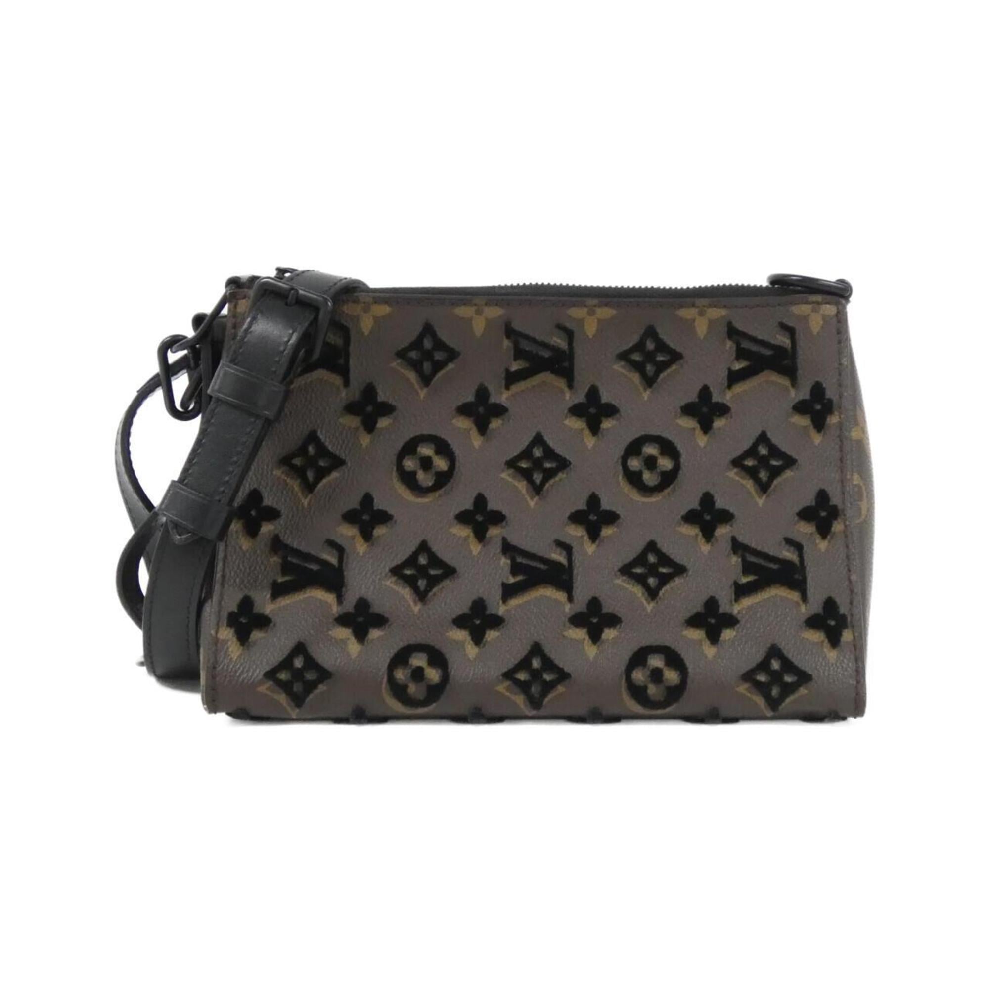 Louis Vuitton Black Brown Dark Brown Coated Canvas Shoulder Bag