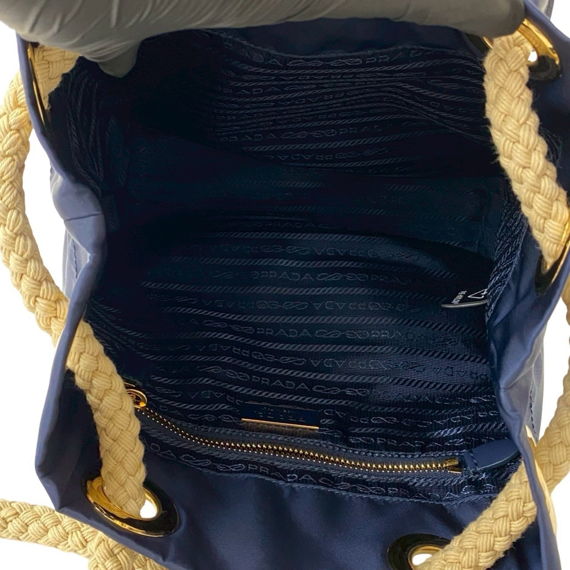 Prada Navy Nylon Leather Handbag Shoulder Bag Tote Bag