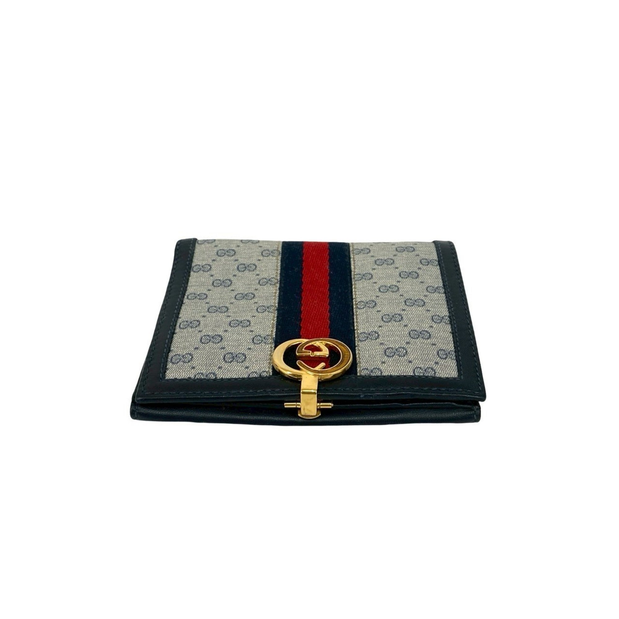 Gucci Navy Red Color Leather Pvc Wallet (Bi-Fold) (Pre-Owned)
