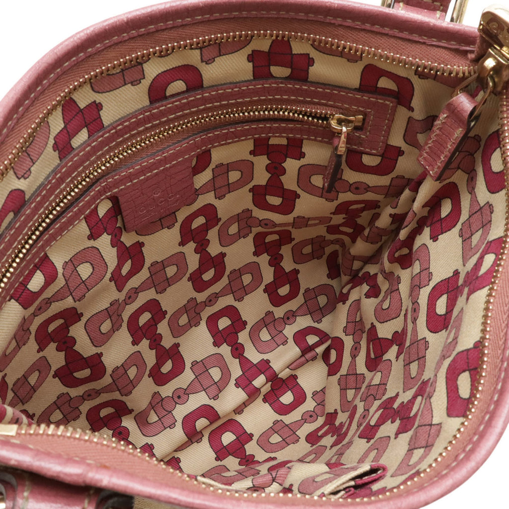 Gucci Beige Pink Purple Canvas Leather Shoulder Bag (Pre-Owned)