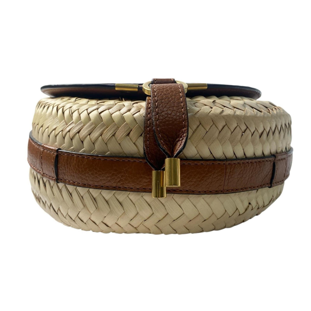 Chloé Beige Brown Raffia Leather Shoulder Bag (Pre-Owned)