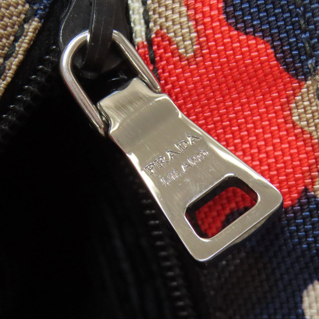 Prada Beige Navy Red Color Canvas Shoulder Bag