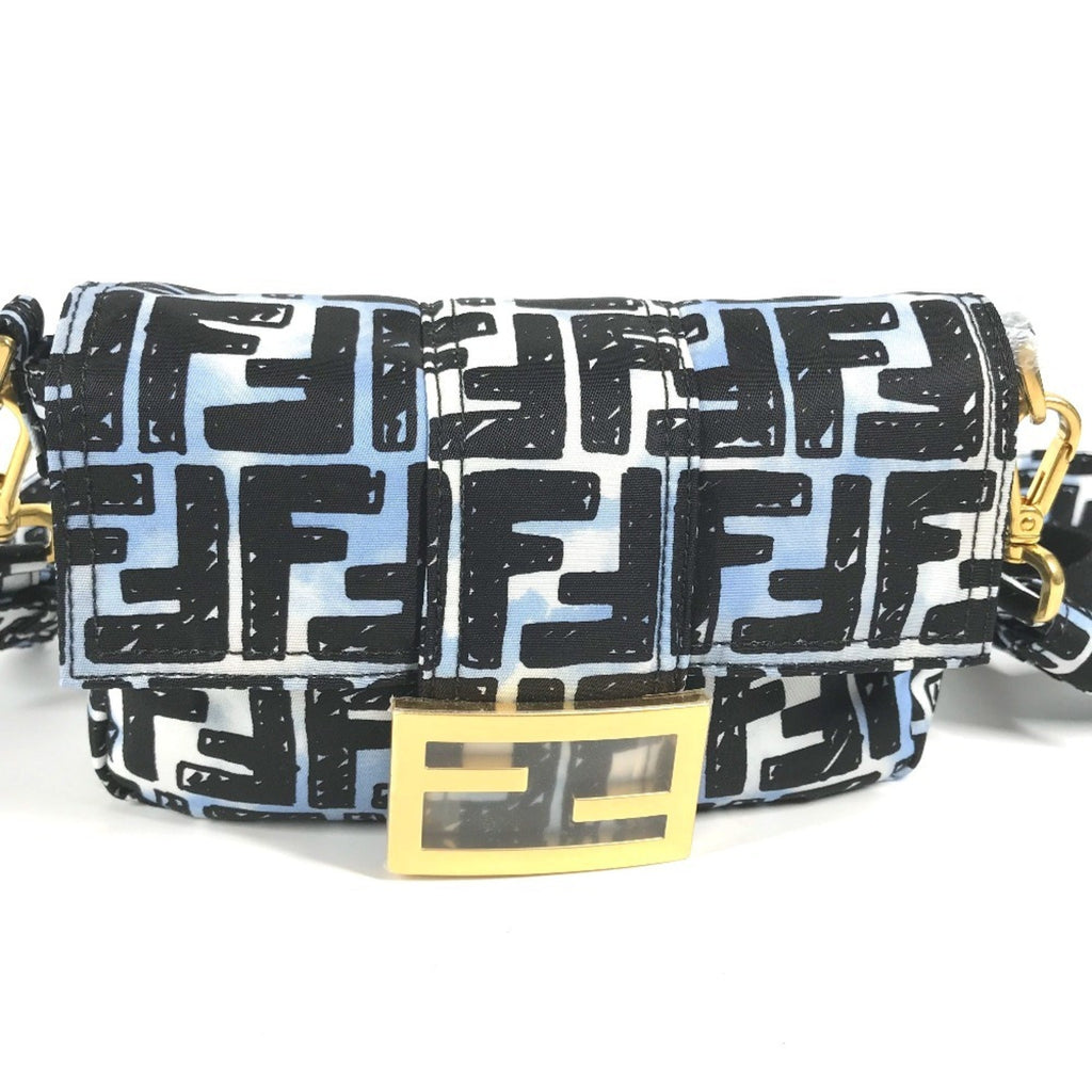 Fendi Black Blue Nylon Baguette Bag Pochette Shoulder Bag