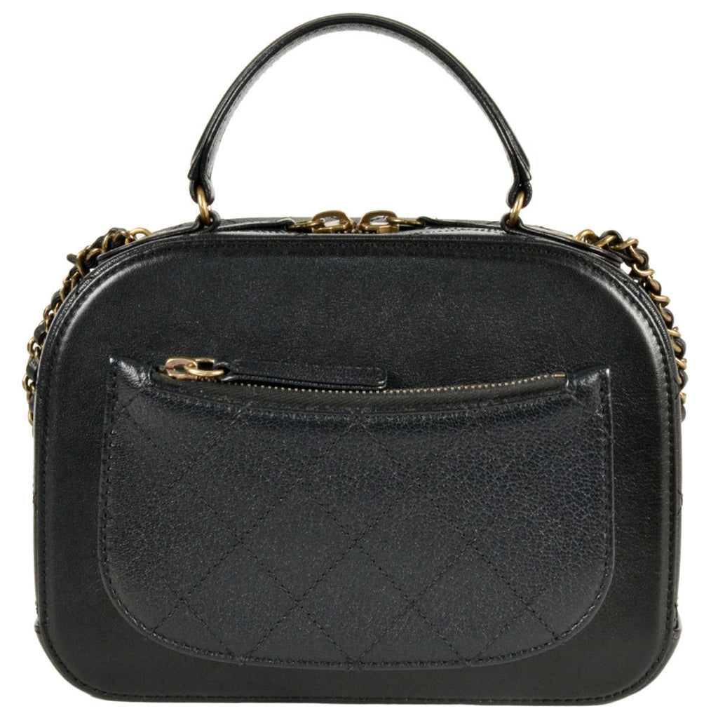 Chanel Black Leather Handbag Shoulder Bag Vanity Bag