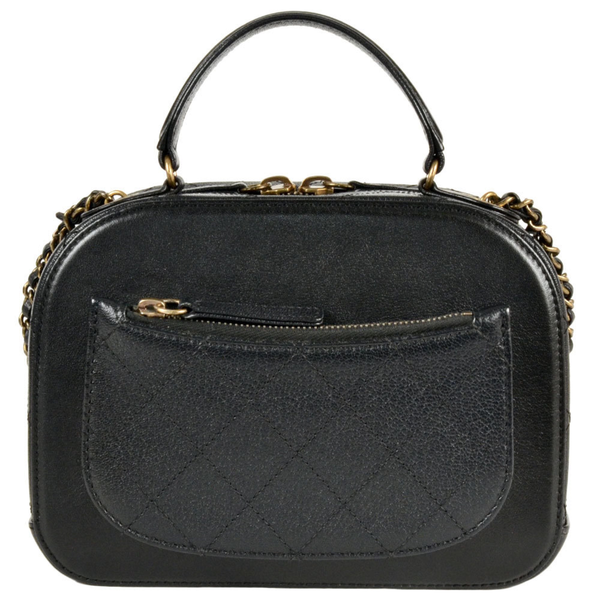 Chanel Black Leather Handbag Shoulder Bag Vanity Bag