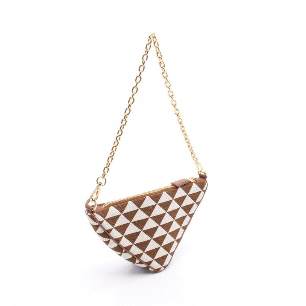 Prada Brown White Canvas Leather Shoulder Bag