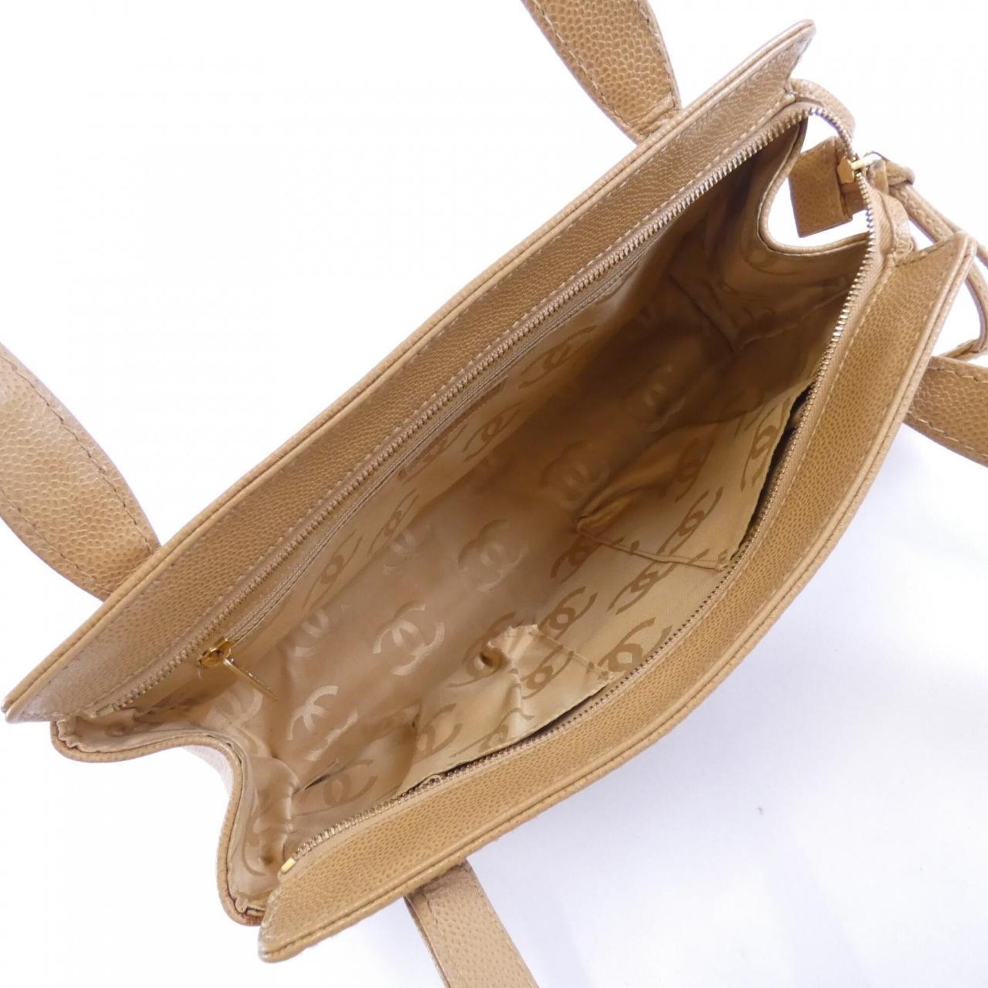 Chanel Beige Grained Calfskin Shoulder Bag