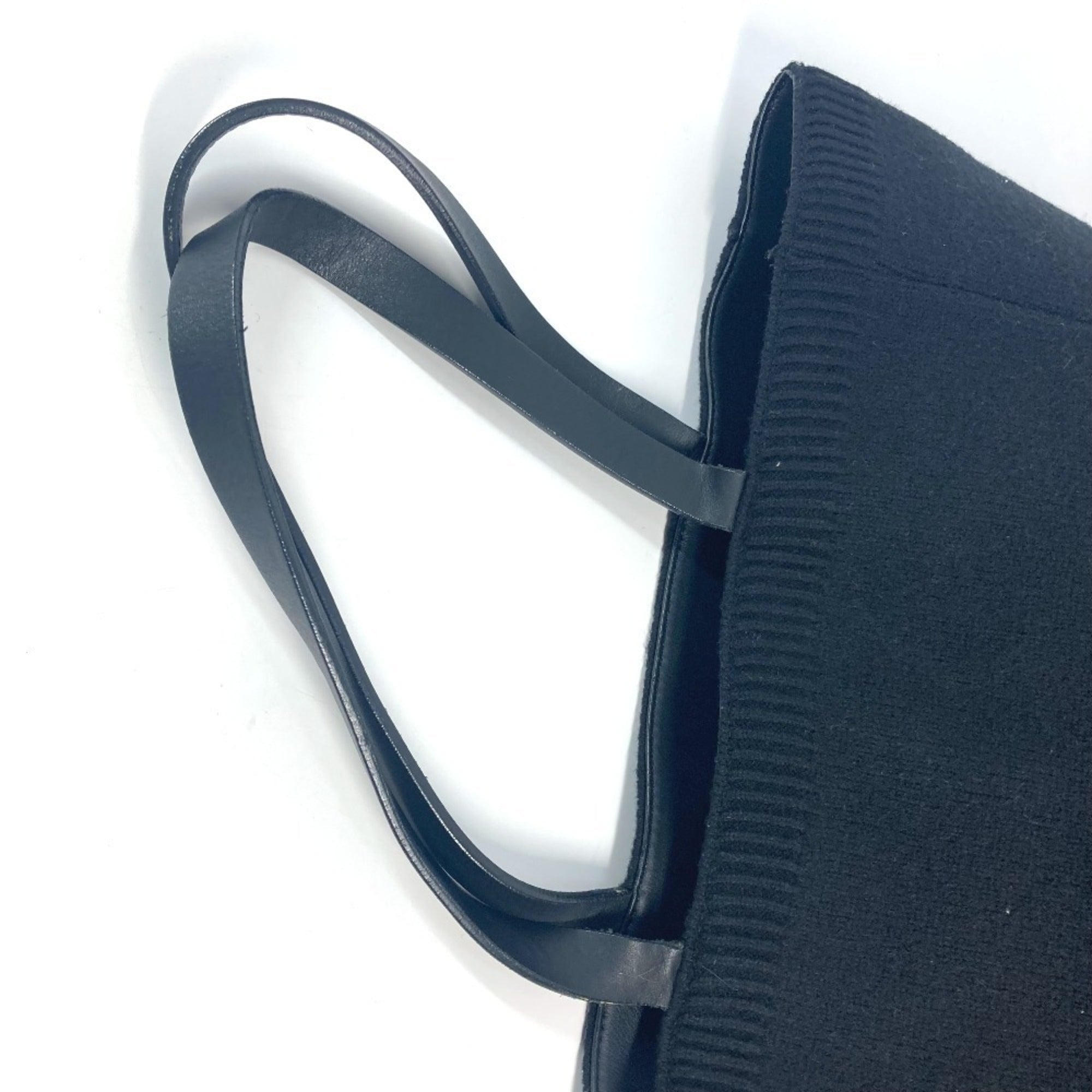 Chanel Black Knit Leather Shoulder Bag Tote Bag
