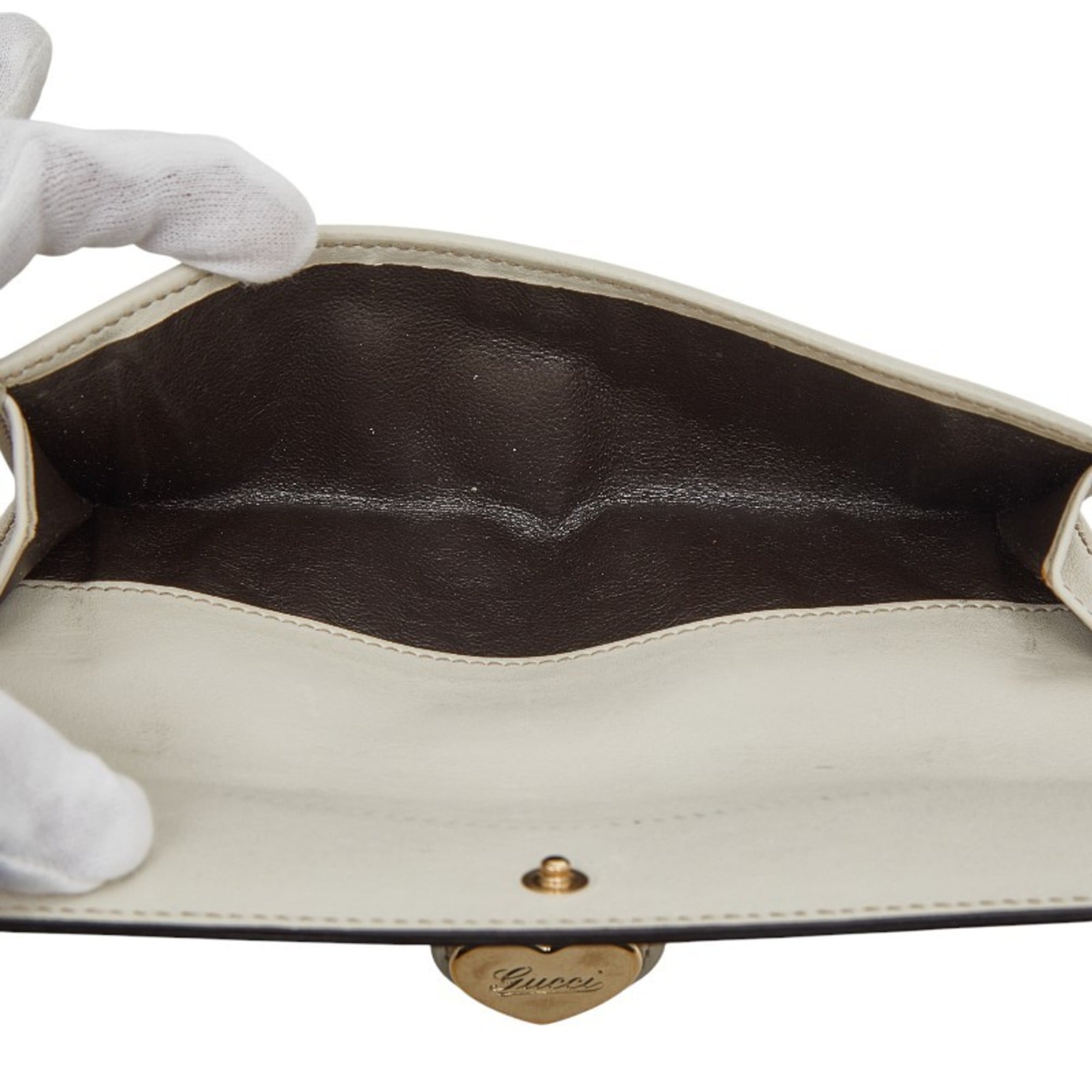 Gucci Beige White Canvas Leather Coin Purse/Coin Case (Pre-Owned)