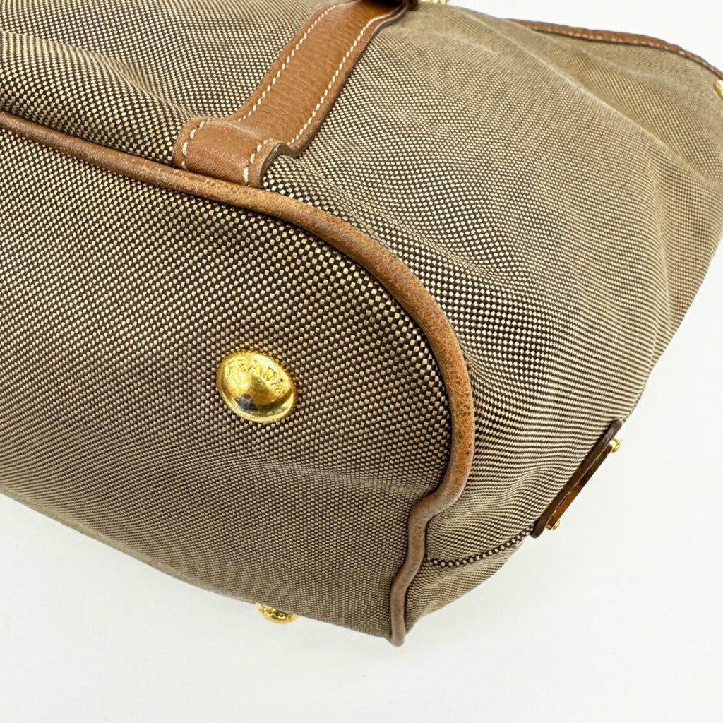 Prada Beige Canvas Leather Shoulder Bag