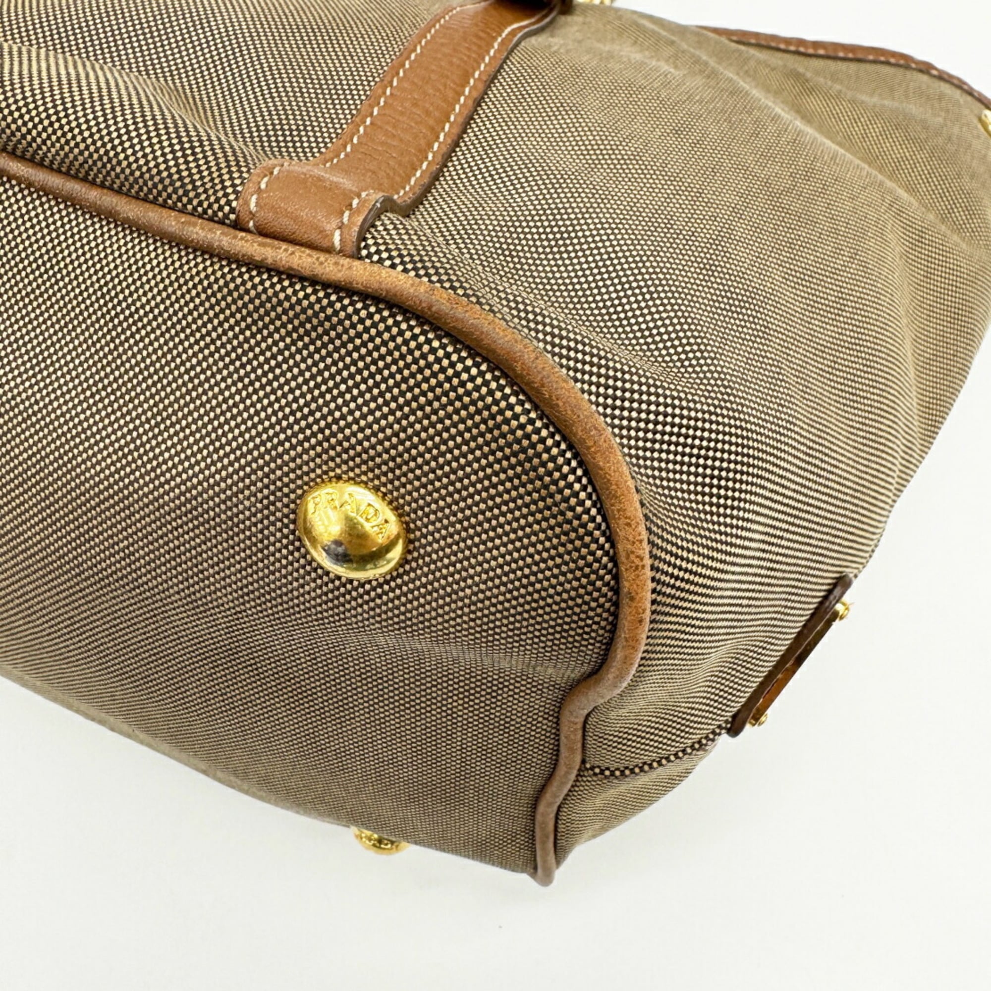 Prada Beige Canvas Leather Shoulder Bag