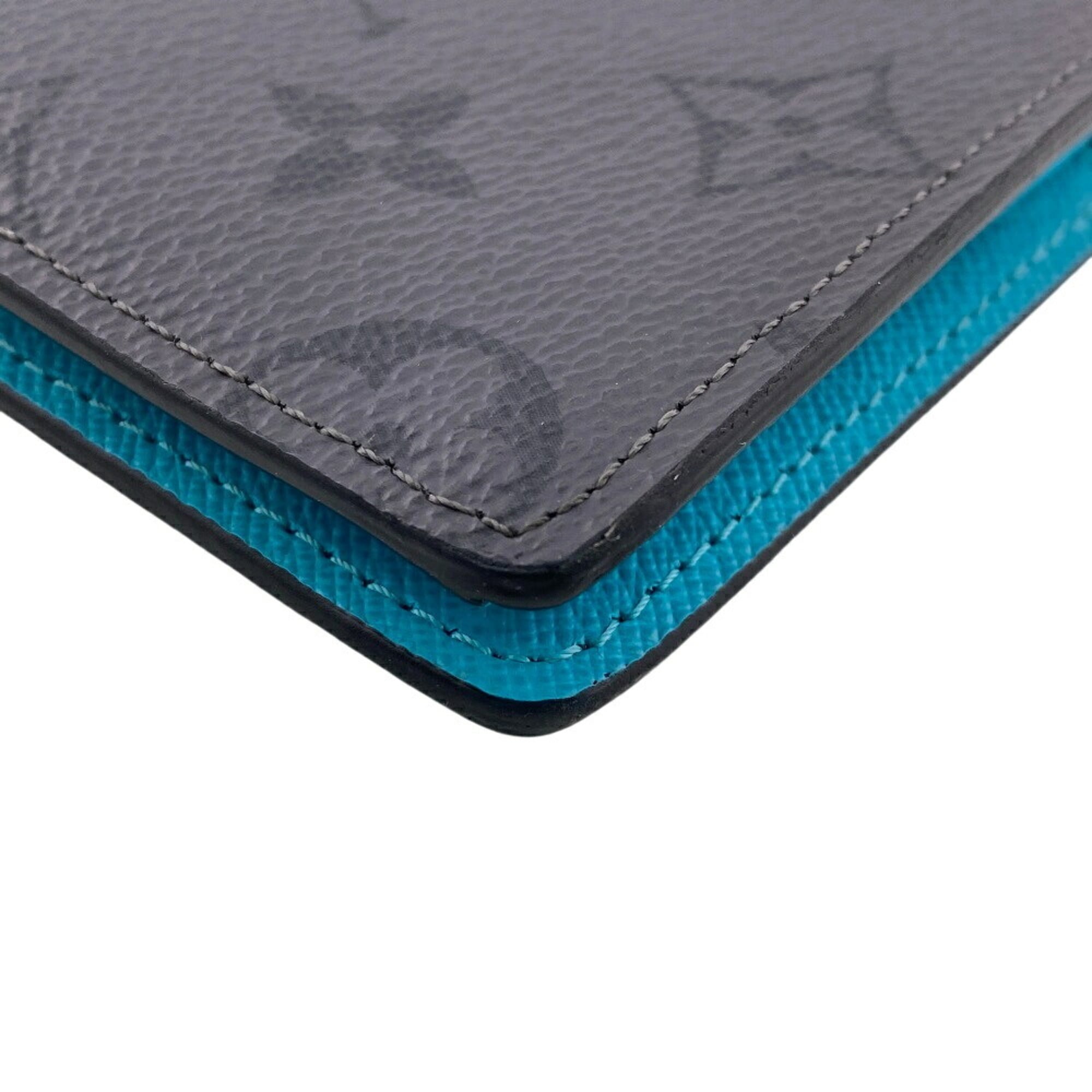 Louis Vuitton Monogram Eclipse Black Turquoise Leather Long Wallet
