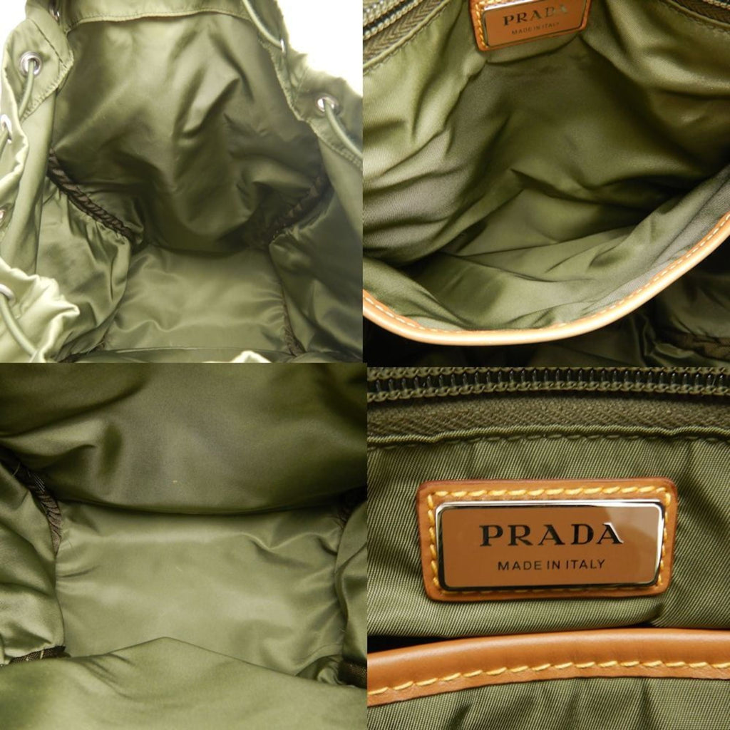 Prada Khaki Nylon Leather Backpack