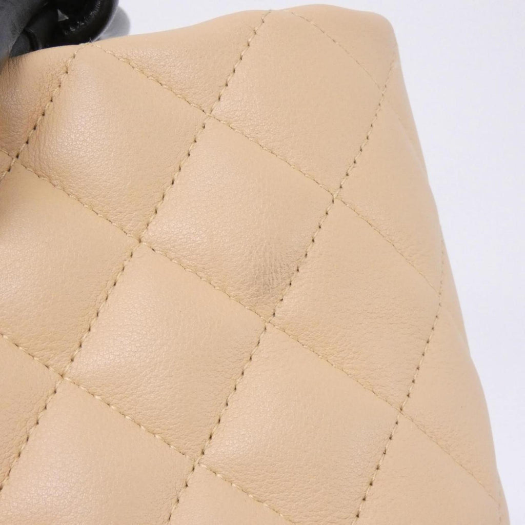 Chanel Beige Black Leather Handbag