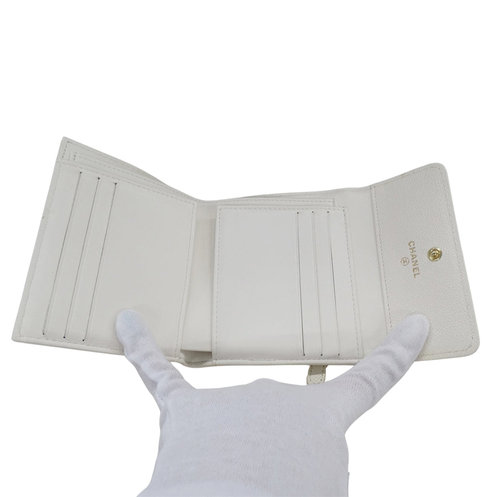 Chanel White Grained Calfskin Wallet (Tri-Fold)