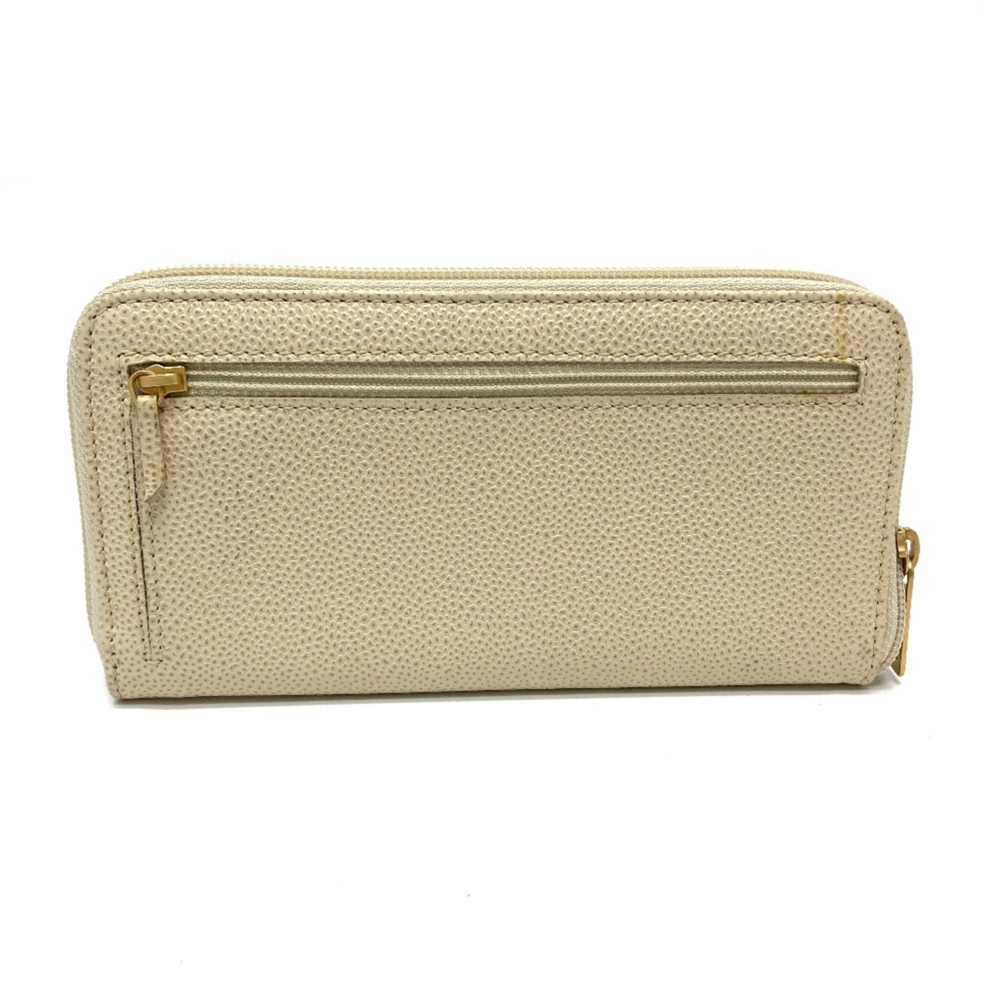 Chanel Beige Leather Long Wallet (Bi-Fold)