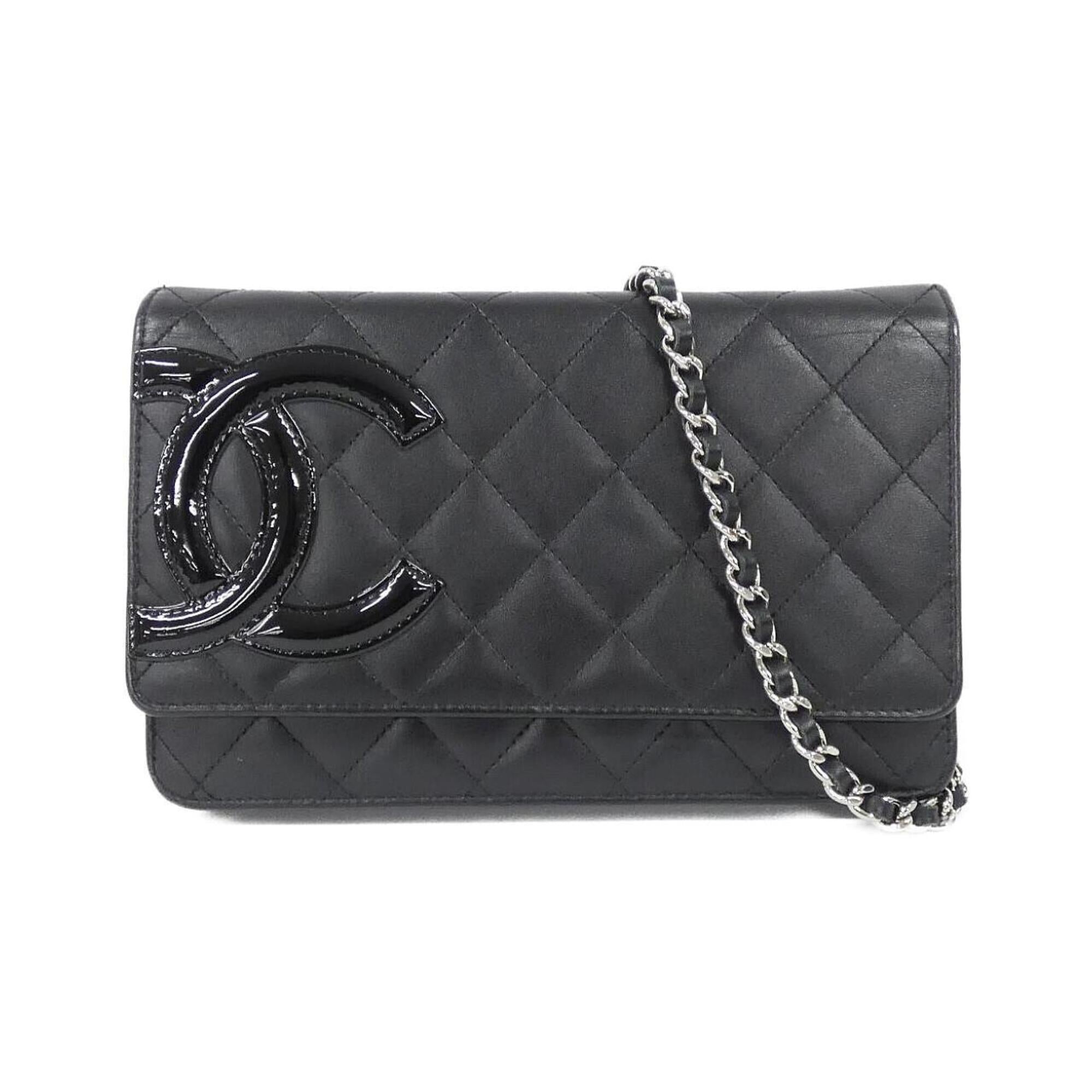Chanel Cambon Black Leather Chain/Shoulder Wallet