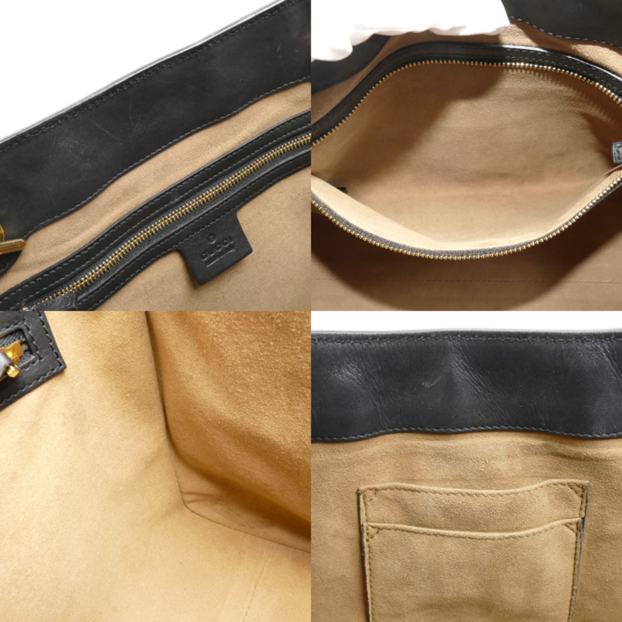 Gucci Beige Black Gg Supreme Leather Shoulder Bag (Pre-Owned)