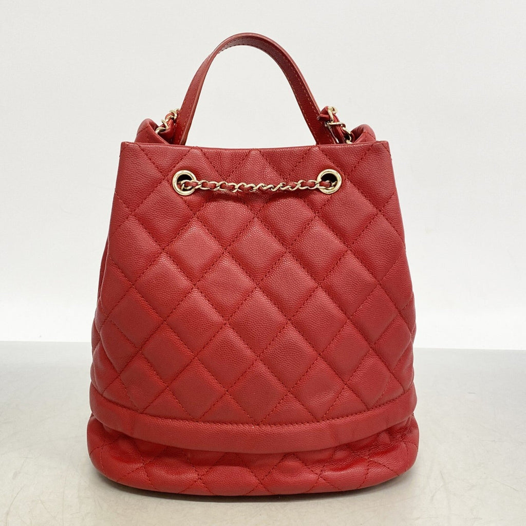 Chanel Red Color Grained Calfskin Handbag