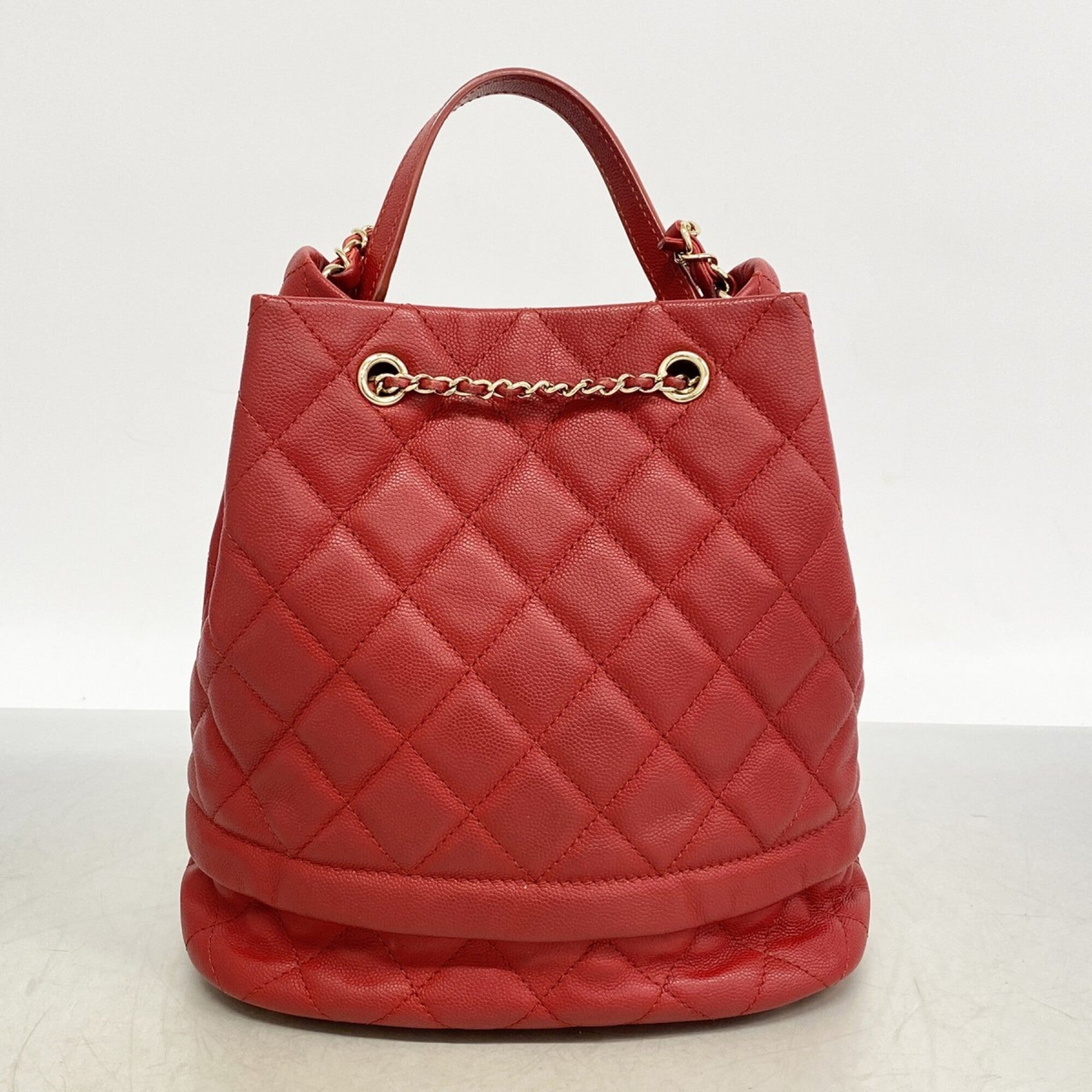 Chanel Red Color Grained Calfskin Handbag
