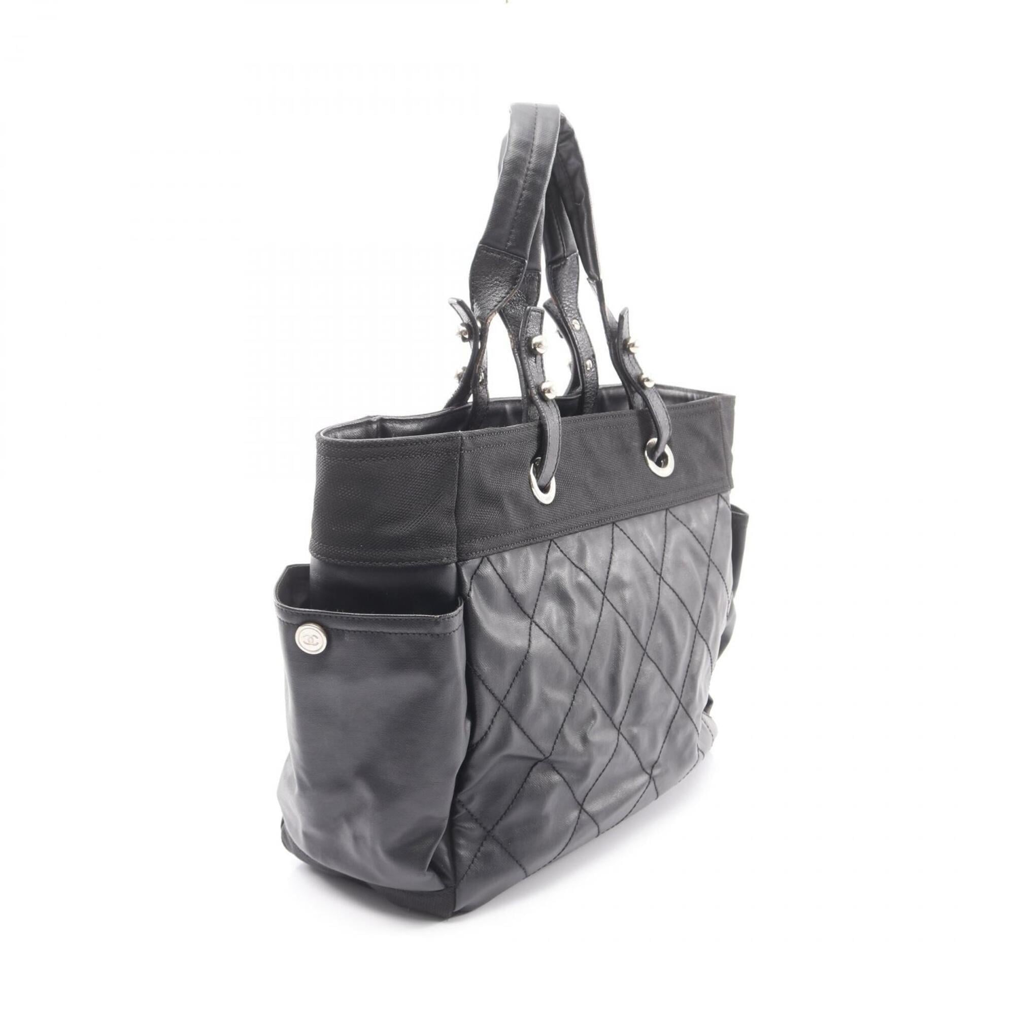 Chanel Black Coated Canvas Leather Handbag Tote Bag