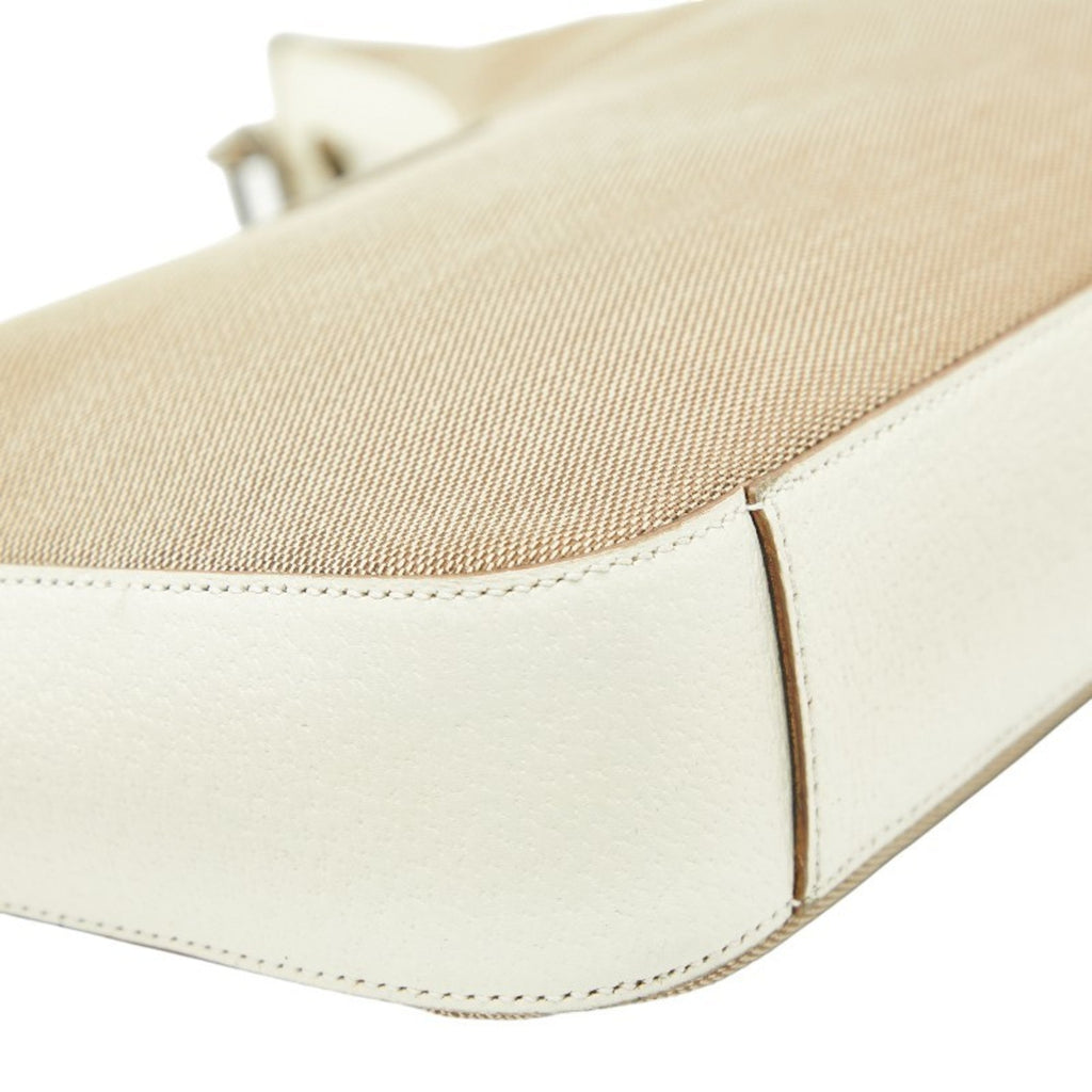 Gucci Beige White Canvas Leather Shoulder Bag (Pre-Owned)