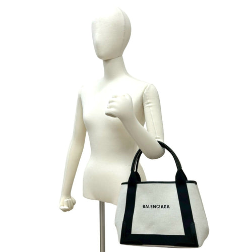 Balenciaga Black Ivory Canvas Leather Handbag Pouch Tote