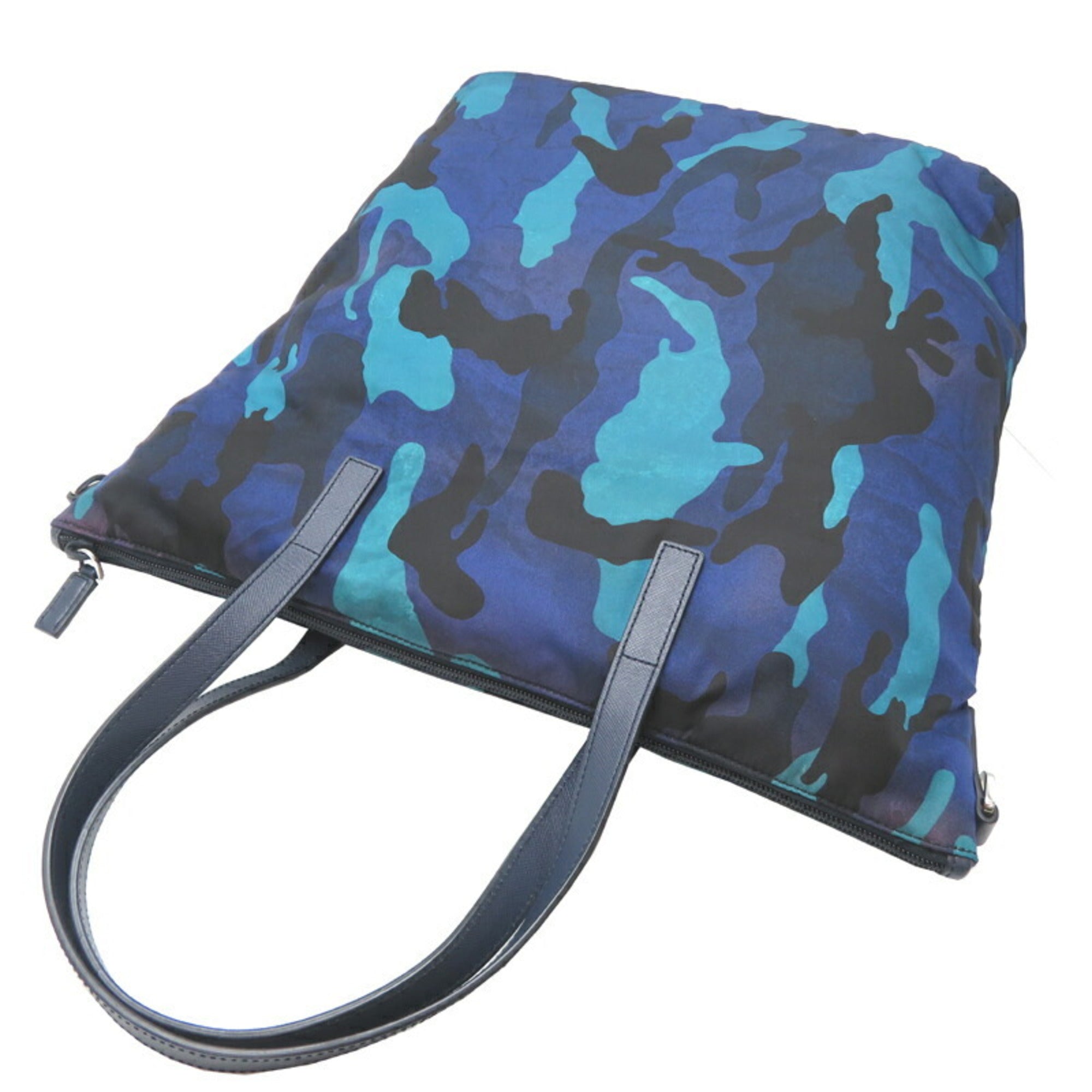 Prada Blue Nylon Leather Tote Bag
