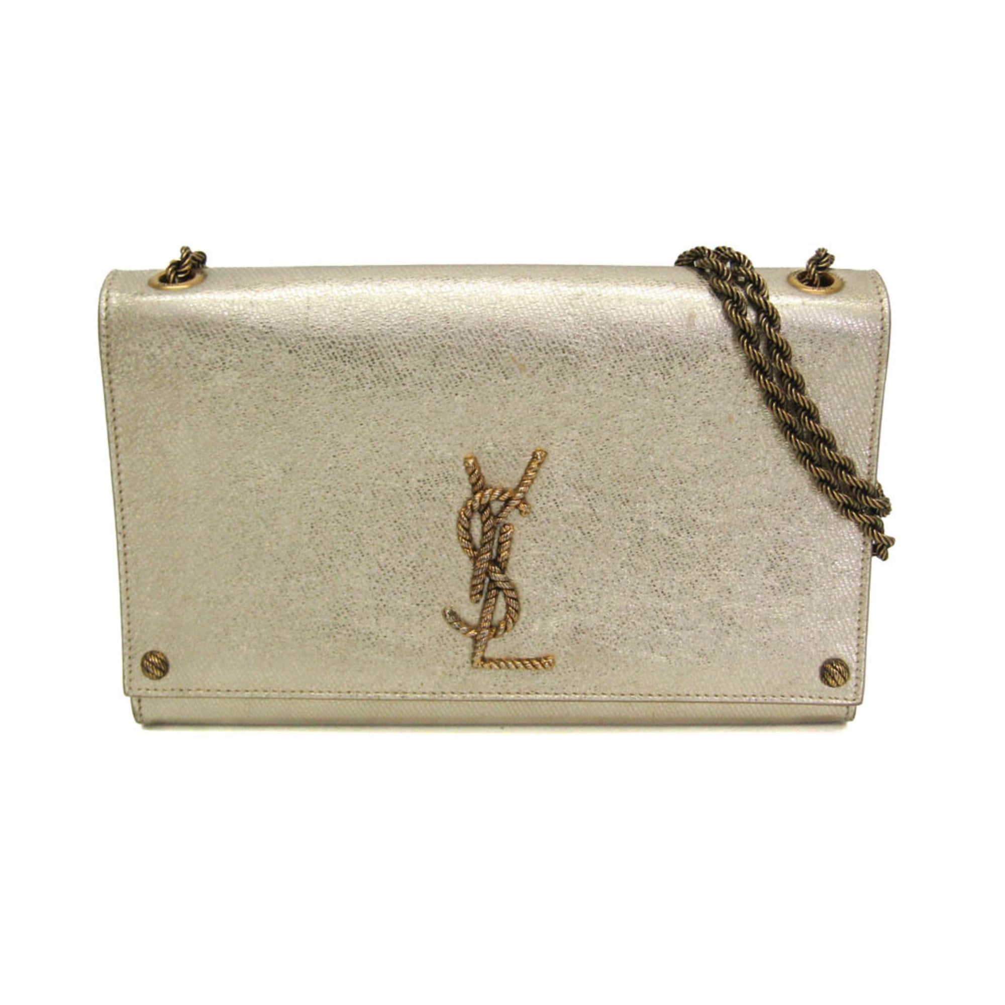 Saint Laurent Classic Monogram Crossbody Bag Calfskin Gold Leather Shoulder Bag Bag (Pre-Owned)