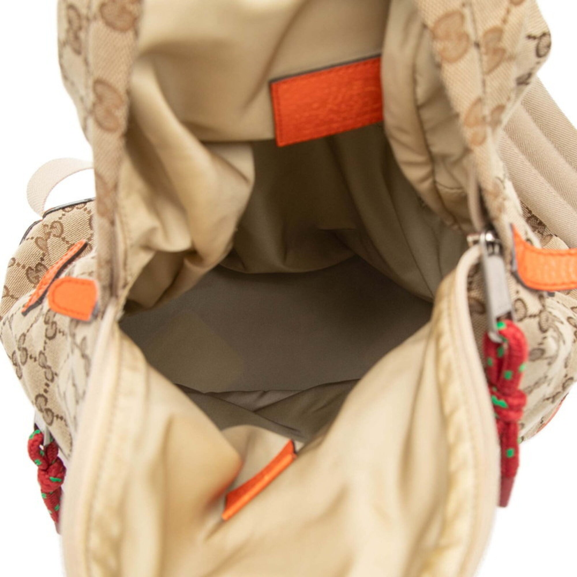 Gucci Beige Orange Canvas Leather Backpack (Pre-Owned)
