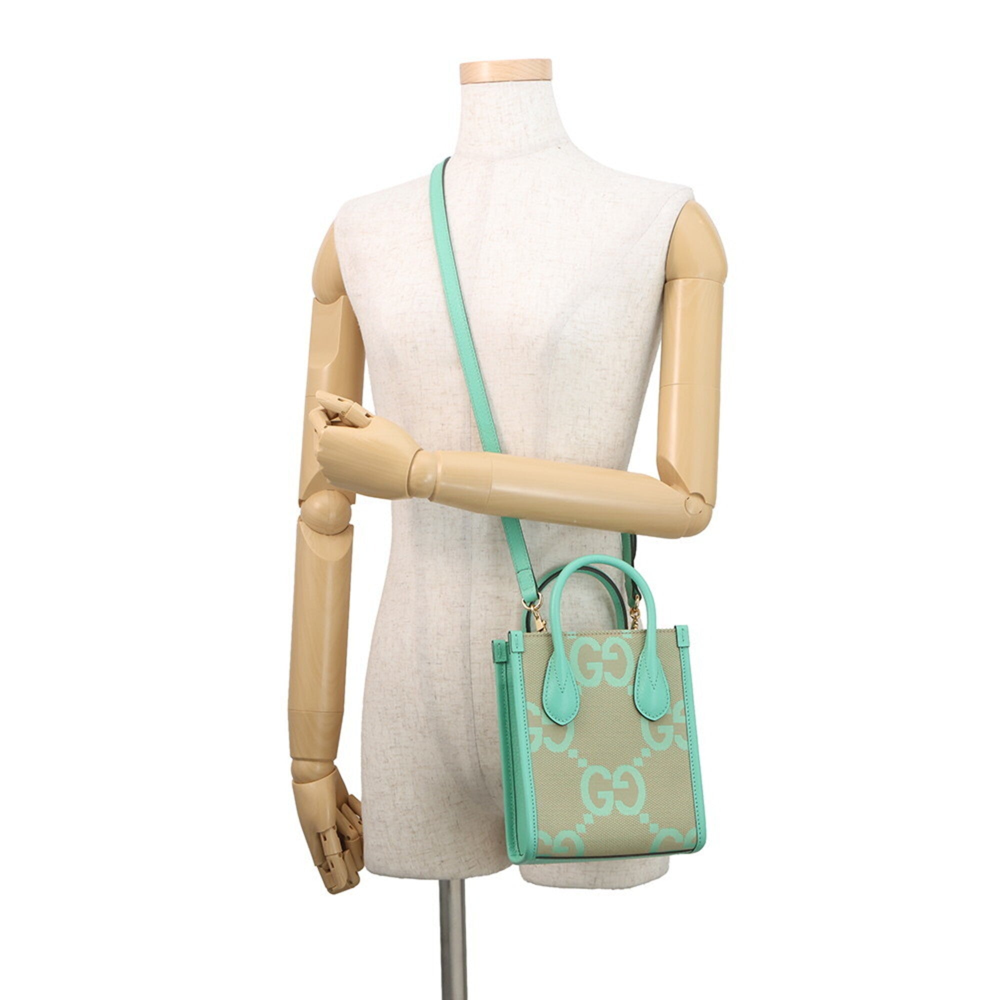 Gucci Gg Canvas Beige Light Green Gg Canvas Leather Handbag Shoulder Bag (Pre-Owned)