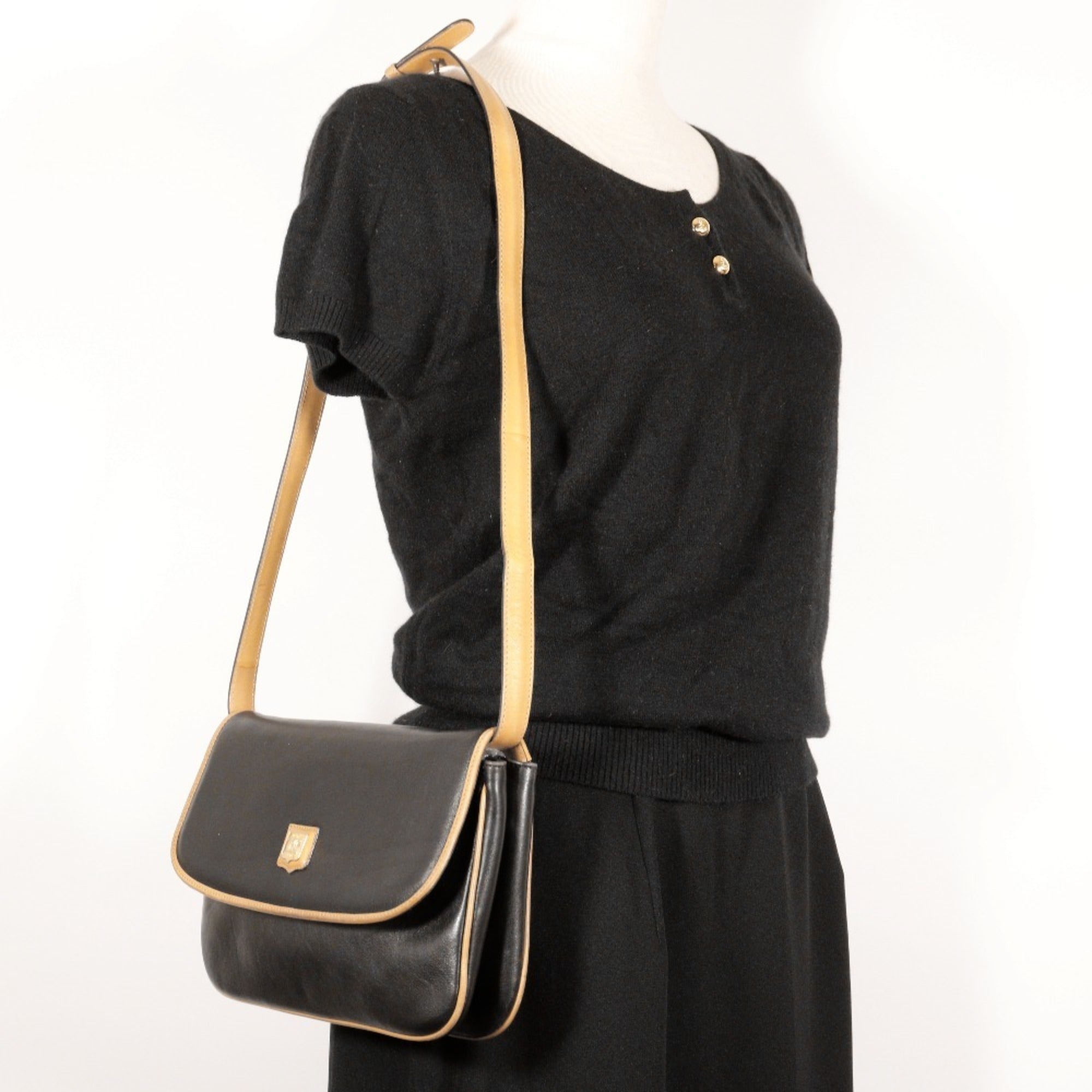 Celine Black Leather Shoulder Bag