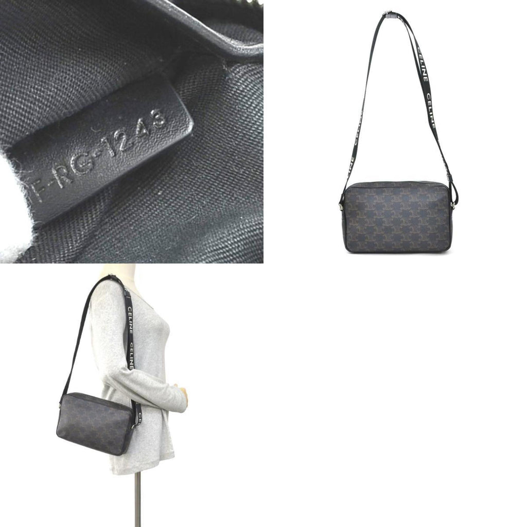 Celine Black Brown Coated Canvas Shoulder Bag