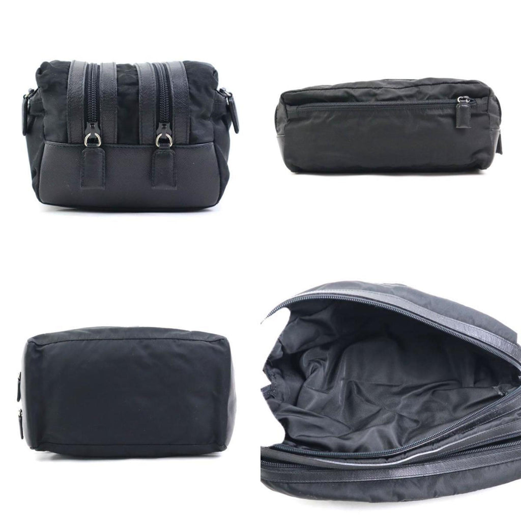 Prada Black Nylon Leather Clutch Bag Pouch