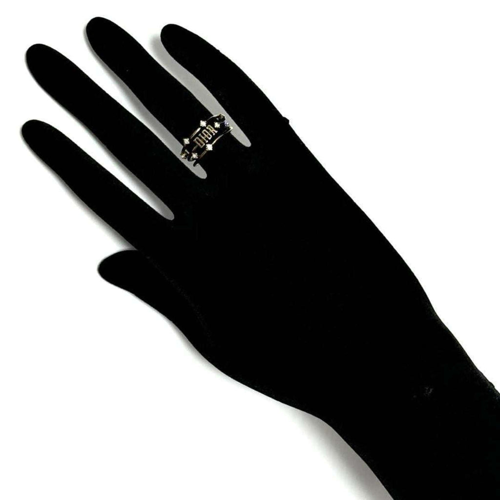 Christian Dior Metal Rhinestone Band Ring (Pre-Owned)