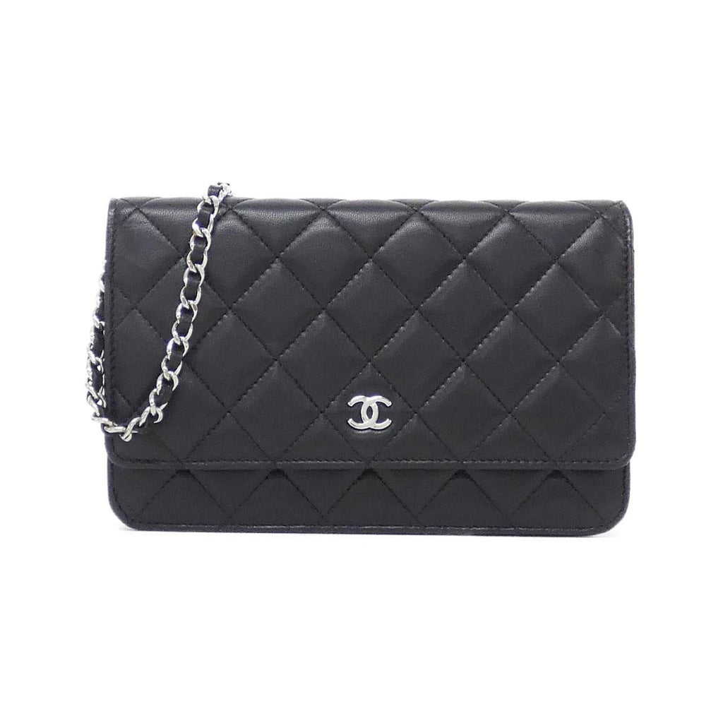 Chanel Black Bordeaux Leather Chain/Shoulder Wallet