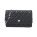 Chanel Black Bordeaux Leather Chain/Shoulder Wallet