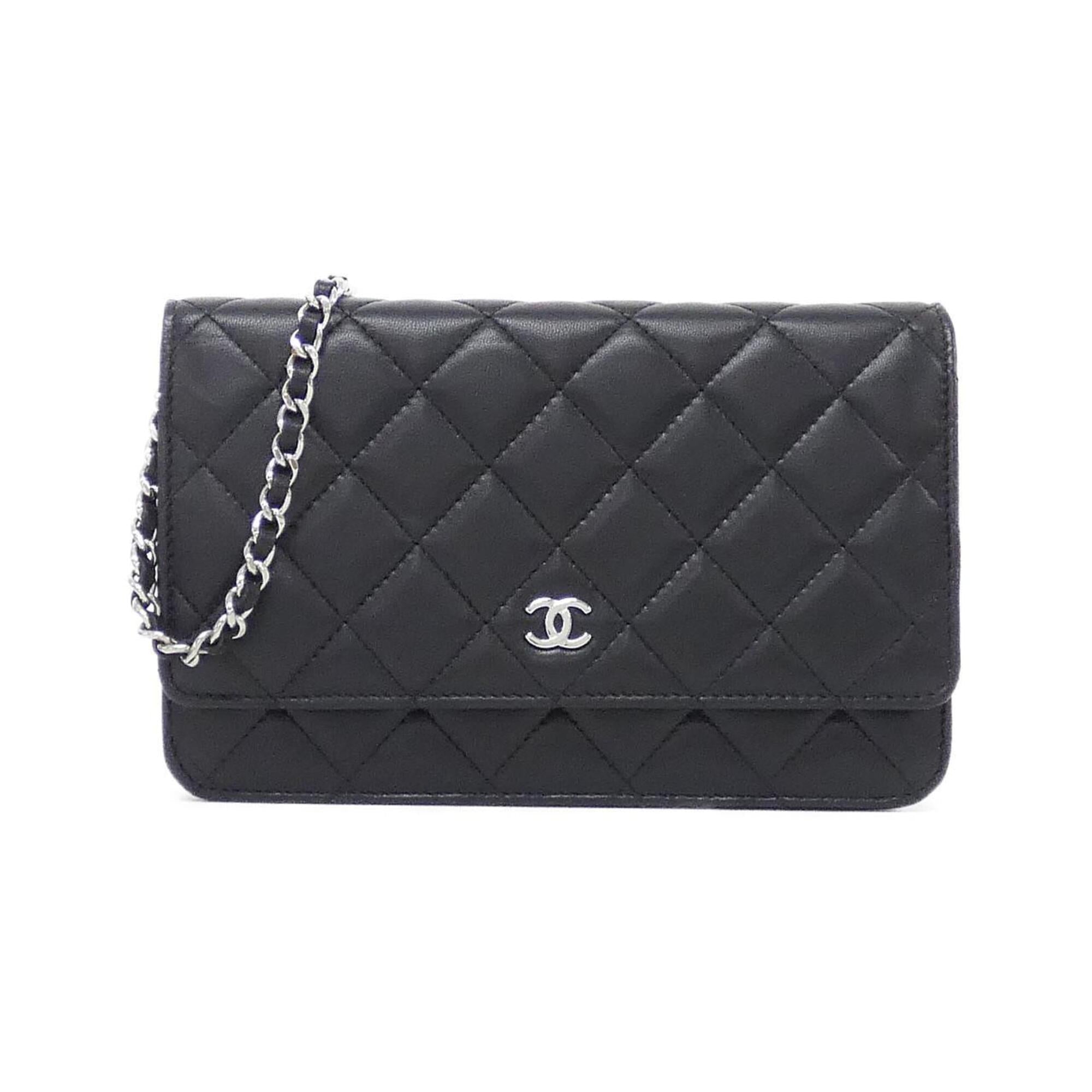 Chanel Black Bordeaux Leather Chain/Shoulder Wallet