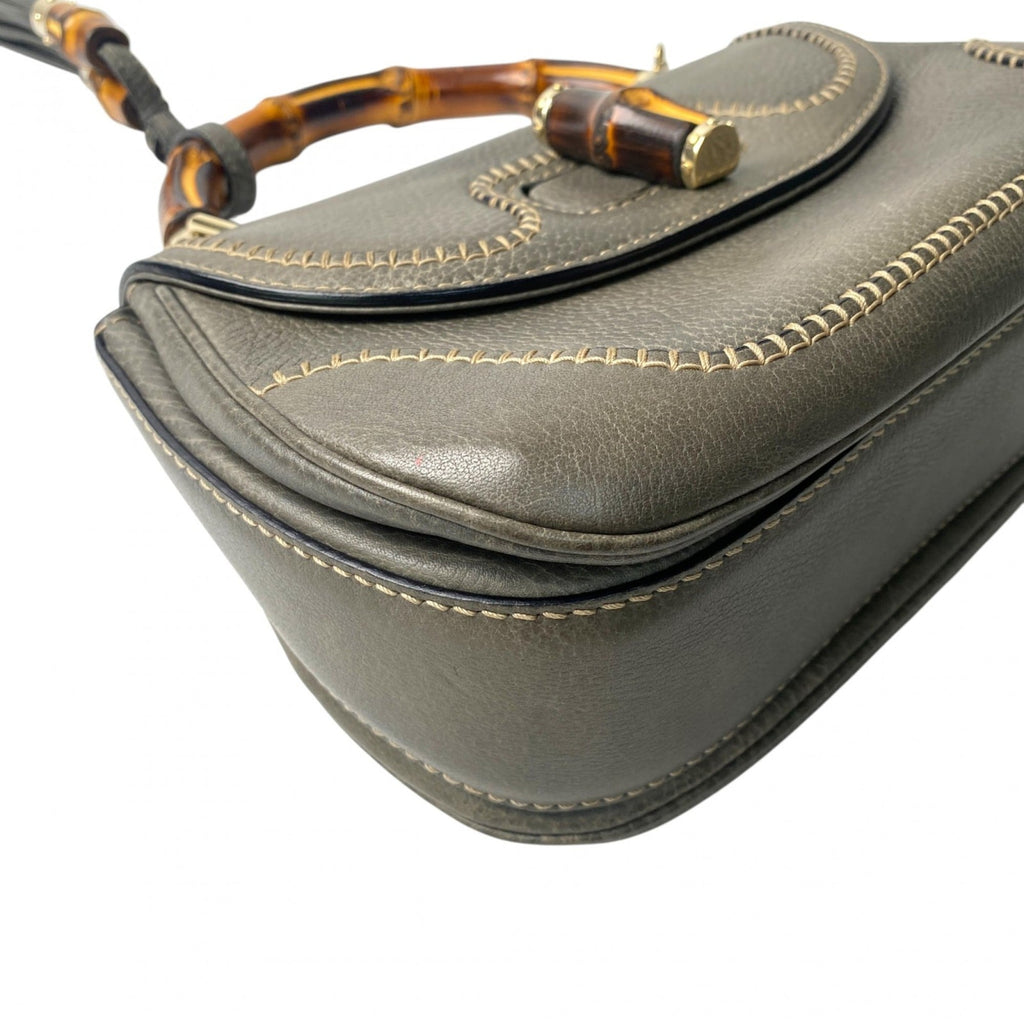 Gucci Brown Gray Leather Handbag Shoulder Bag (Pre-Owned)