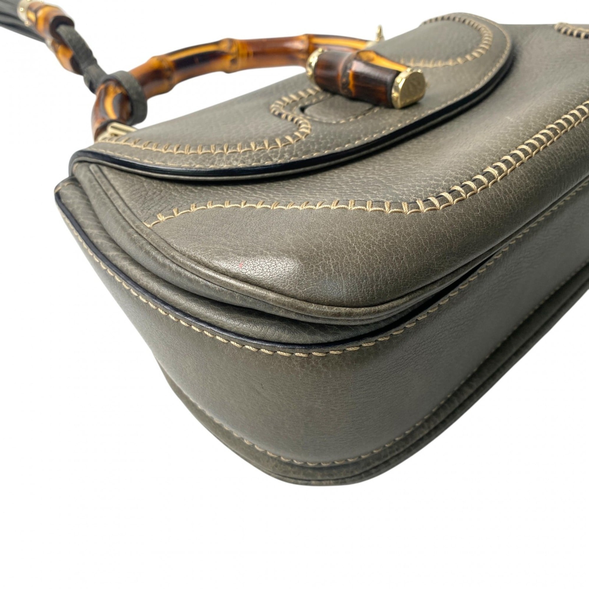 Gucci Brown Gray Leather Handbag Shoulder Bag (Pre-Owned)