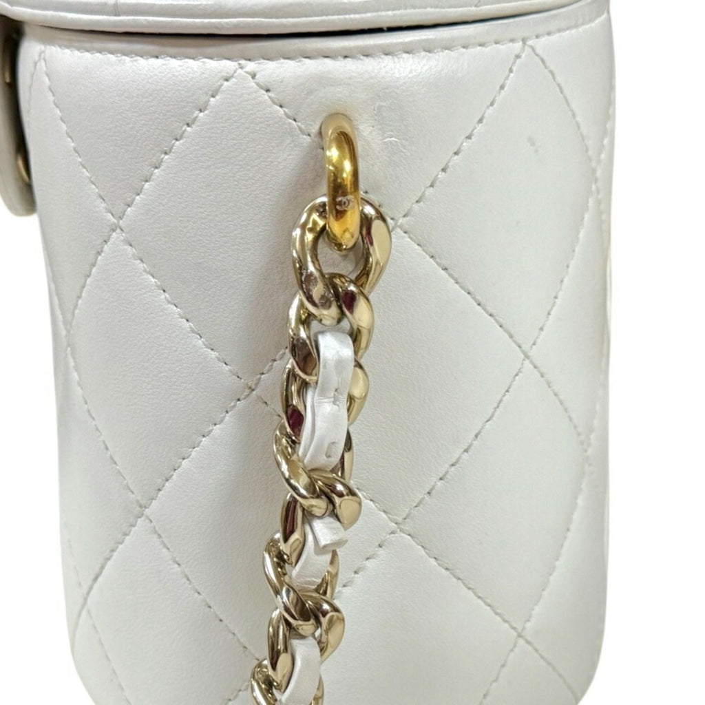 Chanel White Leather Shoulder Bag Vanity Bag