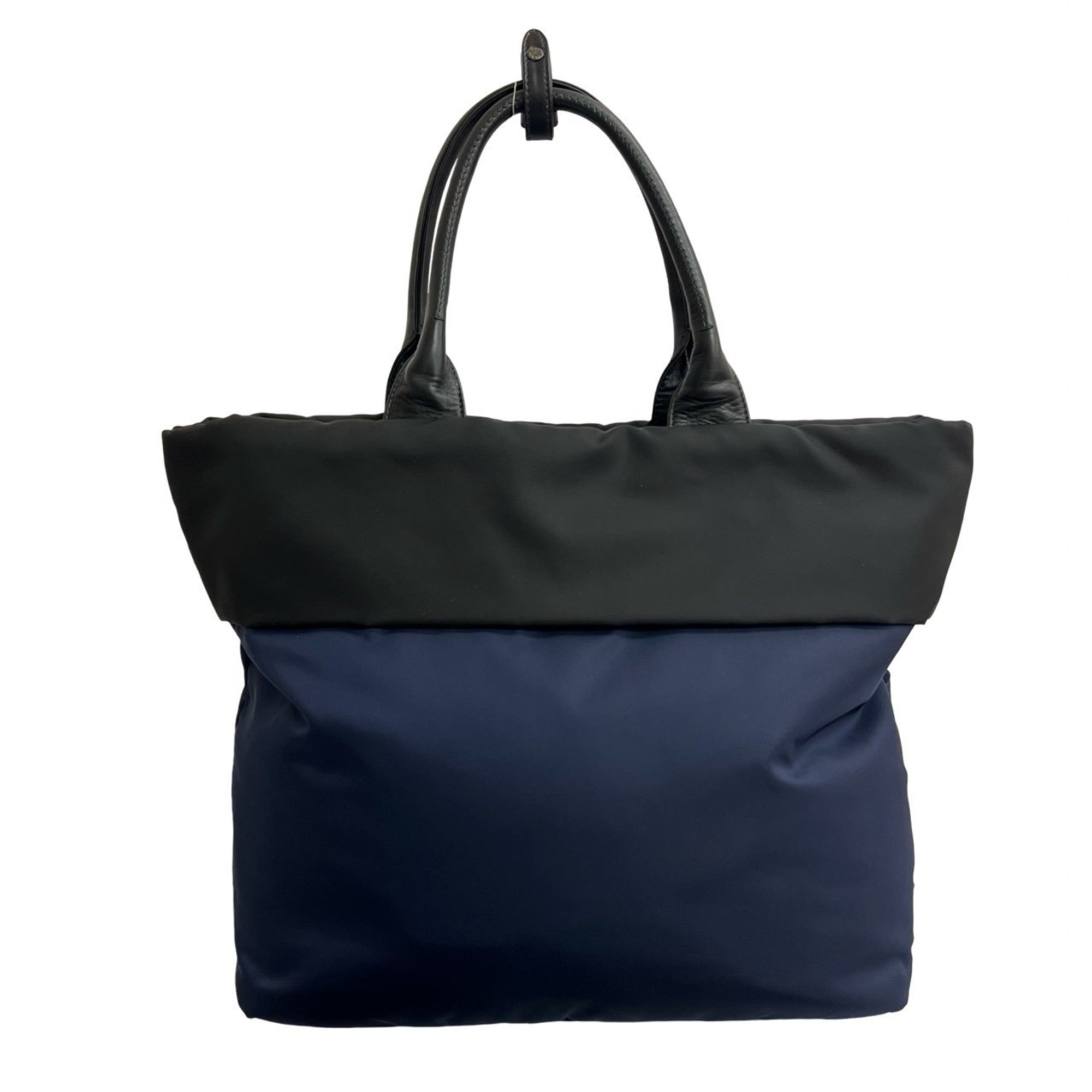 Prada Black Navy Nylon Leather Handbag Shoulder Bag Tote Bag