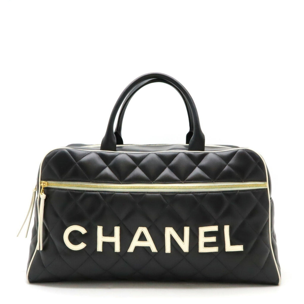 Chanel Black White Leather Boston Bag