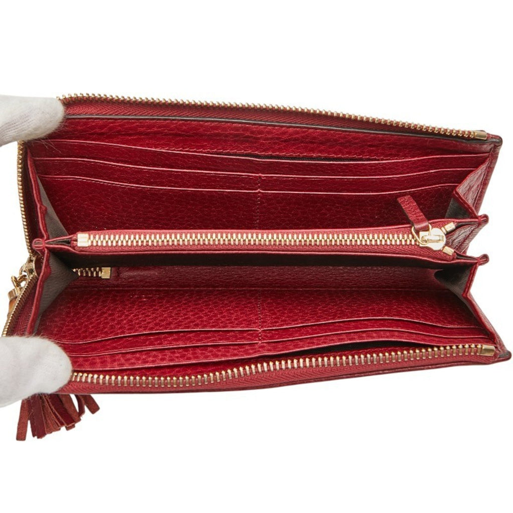 Gucci Brown Red Color Canvas Leather Long Wallet (Bi-Fold) (Pre-Owned)