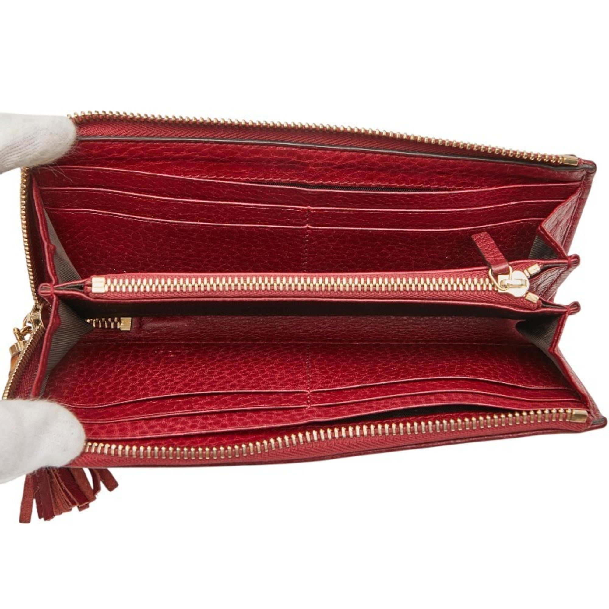 Gucci Brown Red Color Canvas Leather Long Wallet (Bi-Fold) (Pre-Owned)