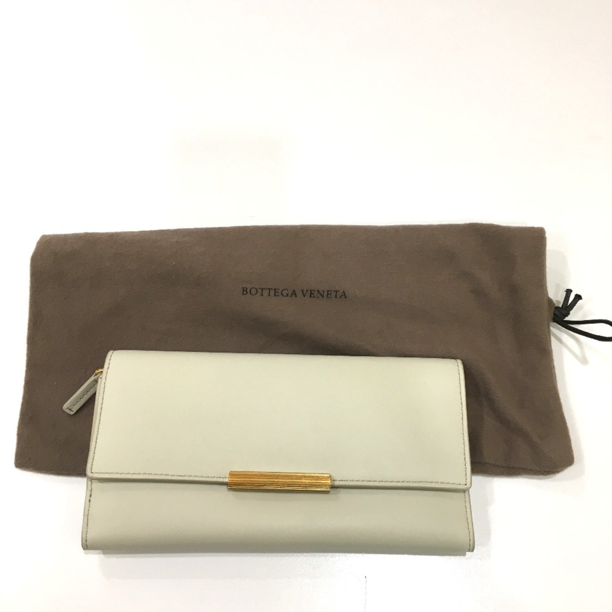 Bottega Veneta White Leather Long Wallet (Bi-Fold)
